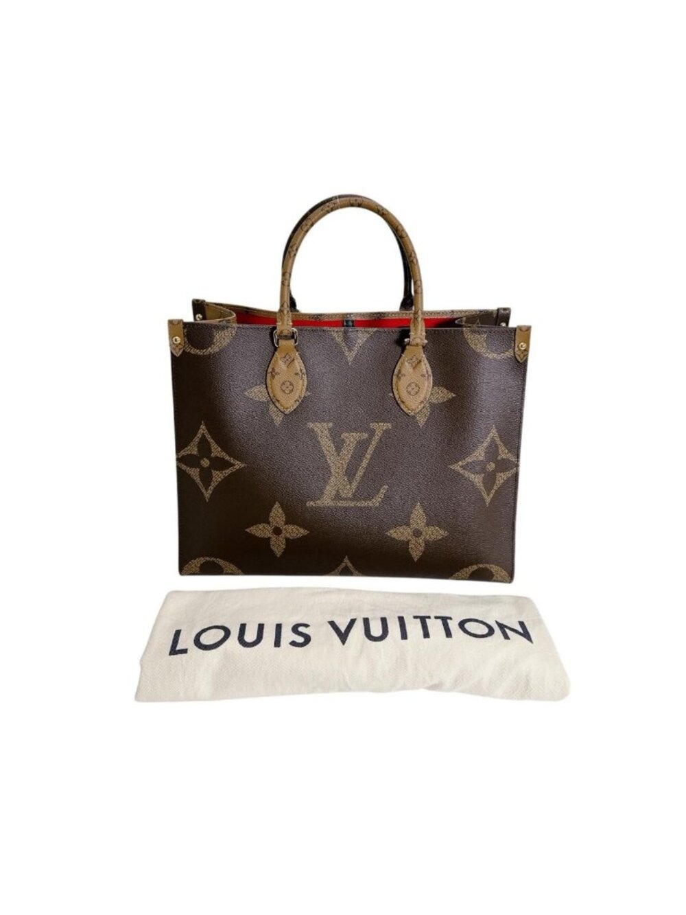 Louis Vuitton Monogram Giant Reverse Handbag On The Go MM Tote Brown